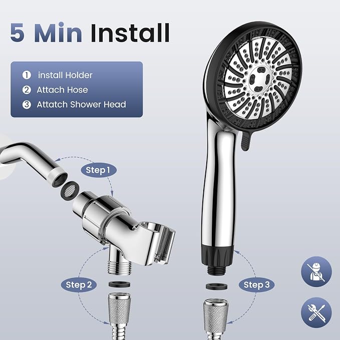Filtered Shower Head with Handheld, High Pressure 8 Spray Showerhead with - Image 7