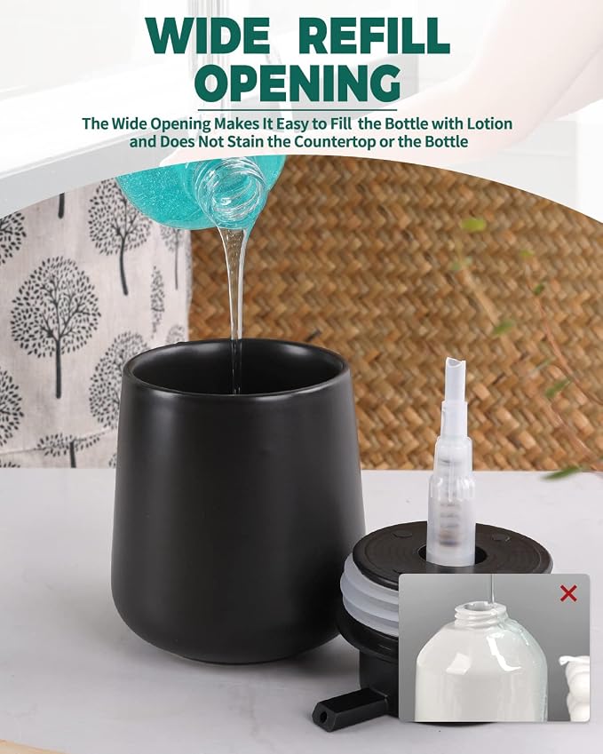 Bosilunlife Black Lotion Dispenser - 12Oz Ceramic Soap Dispenser Bathroom - Image 3