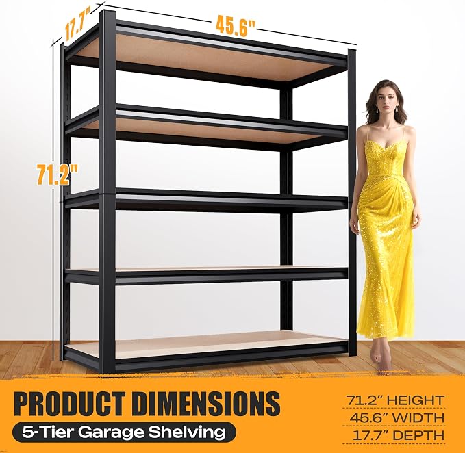 45.6" W Garage Shelving Heavy Duty 5-Tier Storage Shelves, Home Storage Shelf - Image 3