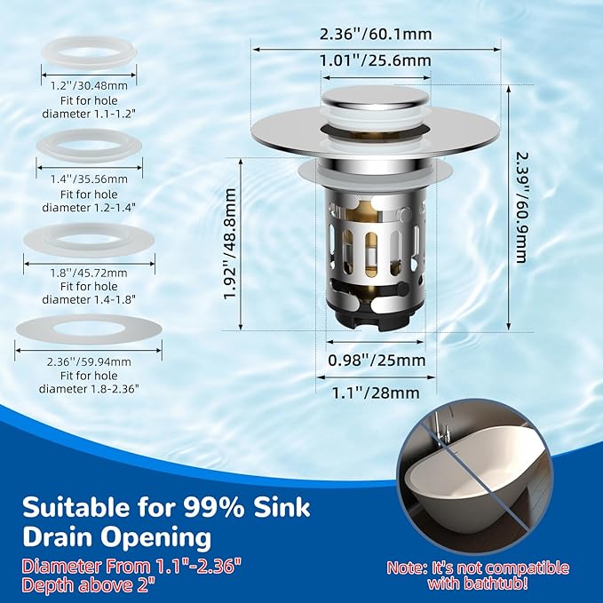 Hibbent 3 Pack Upgraded 3 in 1 Bathroom Sink Drain Strainer, Universal Pop Up - Image 8