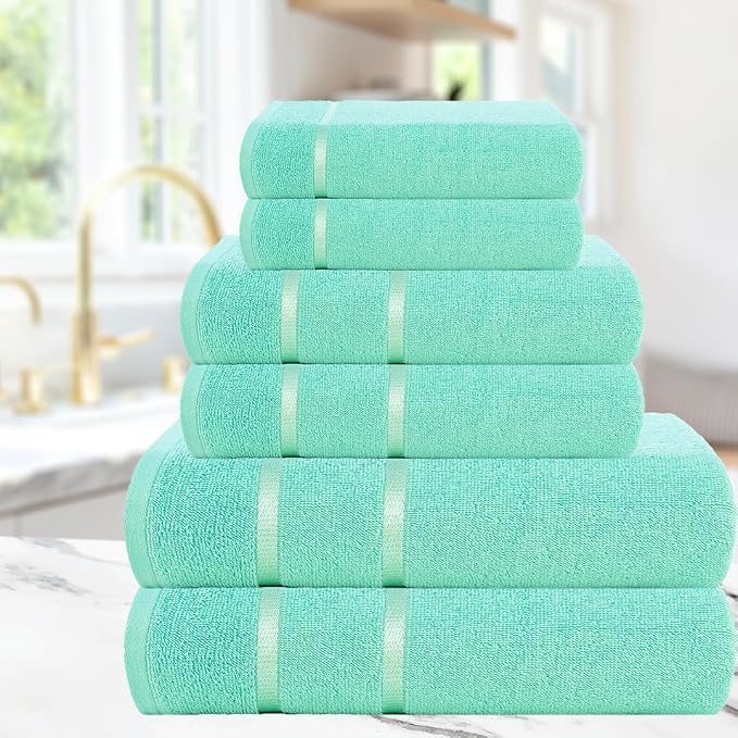 CASA COPENHAGEN Eternal 6 Pieces Towel Set- Aqua Blue, 500 GSM 2 Bath Towel 2 - Image 4