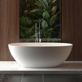 65 in Solid Surface Freestanding Bathtub, Contemporary Oval Shape Soaking Tub by GarveeTech