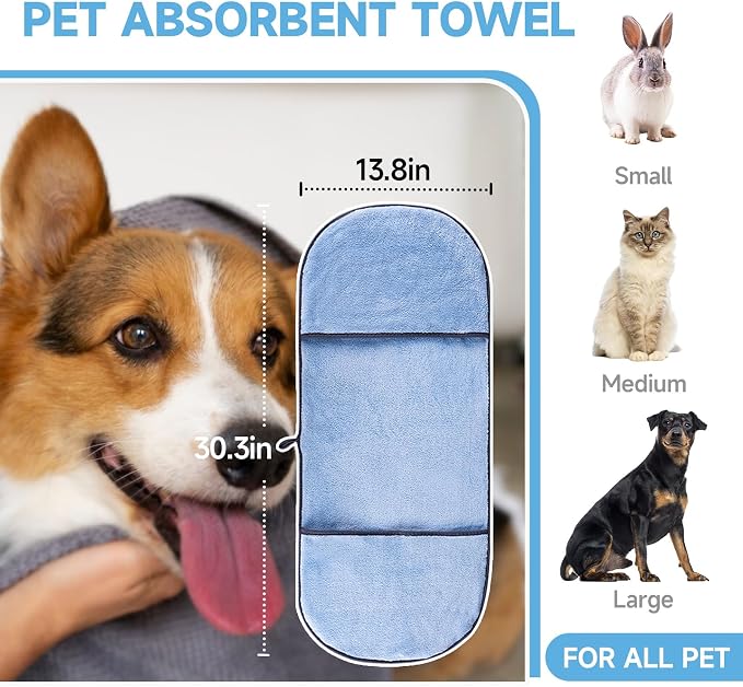 Dog Towels for Drying Dogs Small Medium Large, 2 Pack Dog Cat Drying Bath Towel - Image 3