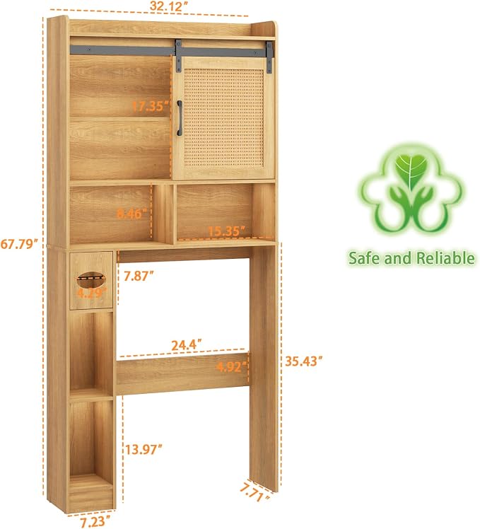 Over The Toilet Storage Cabinet, Farmhouse Rattan Storage Cabinet Over Toilet - Image 2