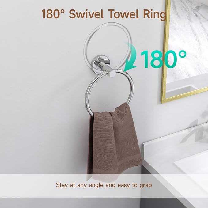 USHOWER Polished Chrome Bathroom Accessories Set, 24-Inch Towel Bar Set Wall - Image 3