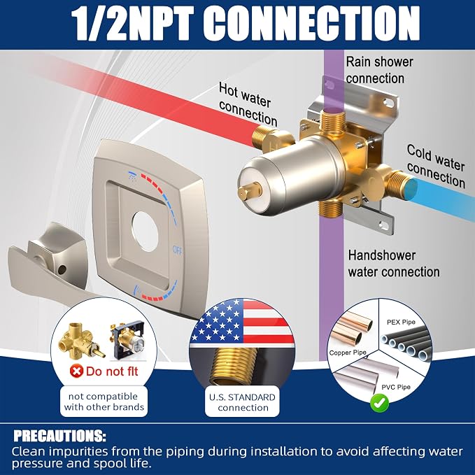 2 Way Shower Diverter Mixing Valve, Dual-Function Pressure Balance Shower - Image 8