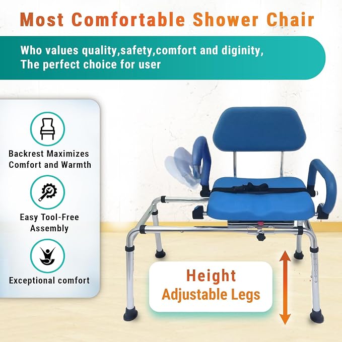 Sliding Rotating Shower/Bath Chair by Mobi Bench – Transfer Swivel Seat - Image 7