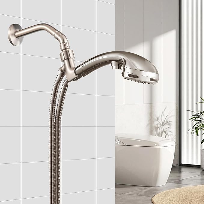 OFFO Shower Head Elbow Adapter, Brushed Nickel All Metal Handheld Shower Head - Image 3