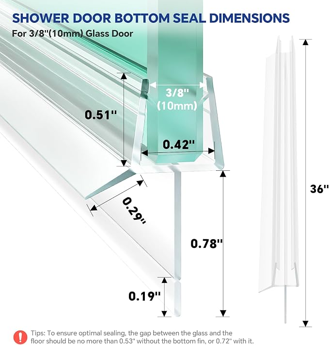 2-Pack Frameless Shower Door Bottom Seal Clear Glass Seal Strip Shower Door - Image 5