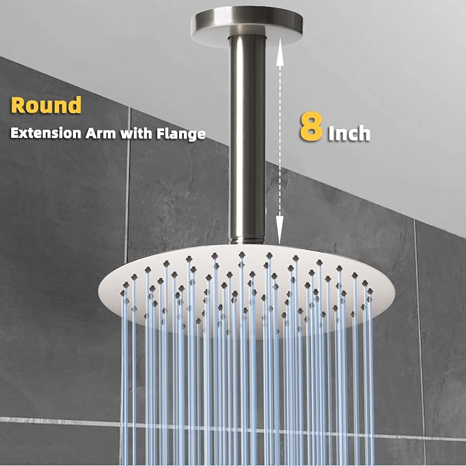 8 Inch Shower Arm with Flange, Ceiling Mounted Shower Head Extension Arm - Image 3