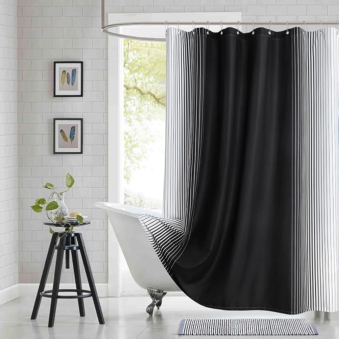 90 Inch Black Shower Curtain, Extra Long Modern Black and White Gradient by BESTRIPES