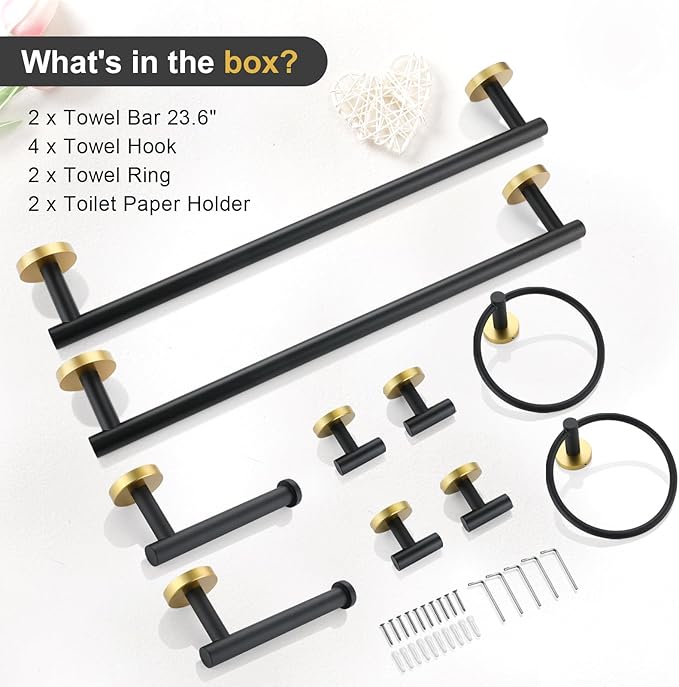 TQKAG Black and Gold Bathroom Hardware Accessories Set 10-Pieces, Premium - Image 8