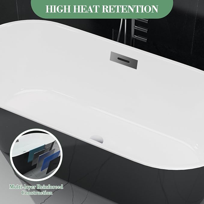 67" Deep Soaking Bathtub, Non-Slip Acrylic Tub - Image 4