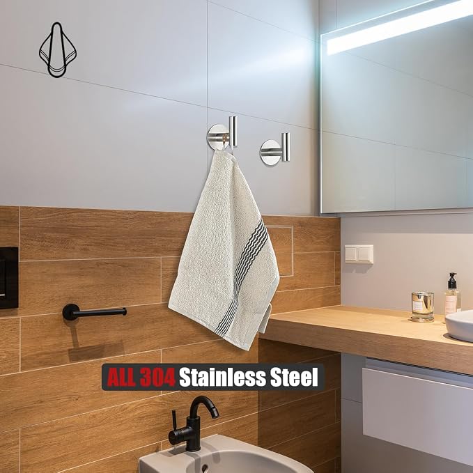 JQK Self Adhesive Towel Hook Brushed, No Drill Stick on Coat Robe Clothes Wall - Image 5