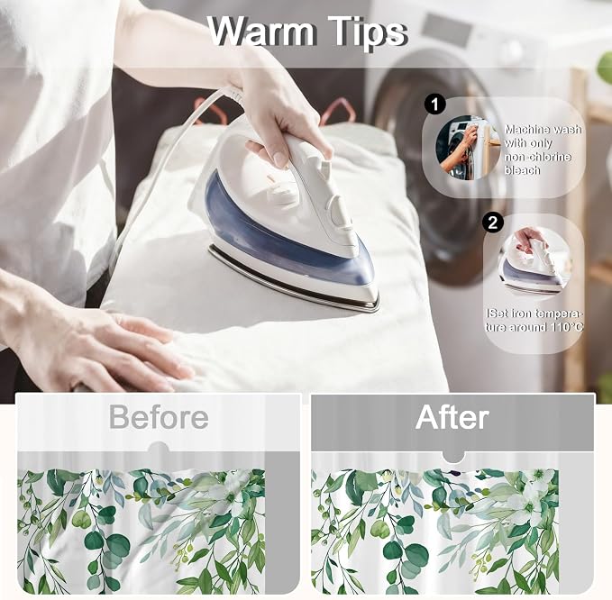 No Hook Shower Curtain and Liner Set, Light Green Eucalyptus Floral Shower - Image 4