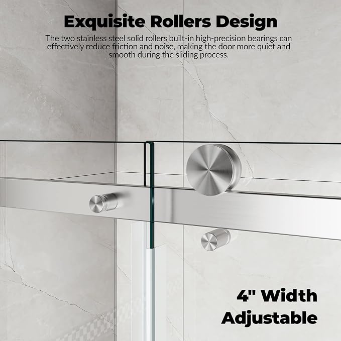 56-60" W x 76" H Frameless Shower Door, 1/4 Inch Clear Tempered Safety Glass - Image 3