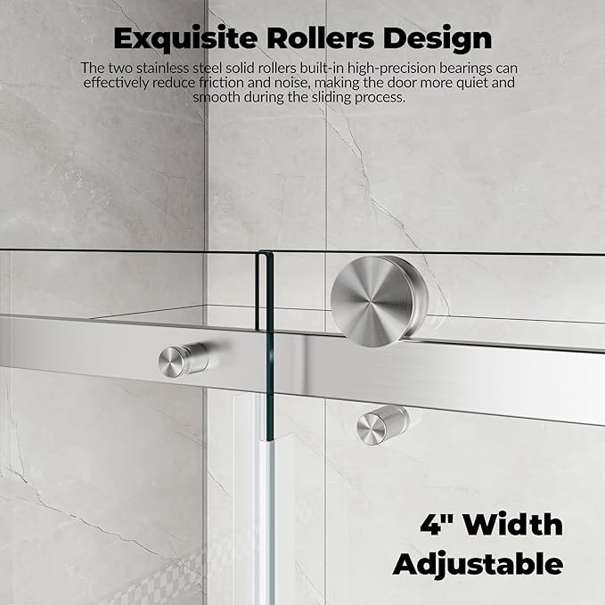 56-60" W x 76" H Frameless Sliding Shower Door, Features 5/16" Clear Tempered - Image 3
