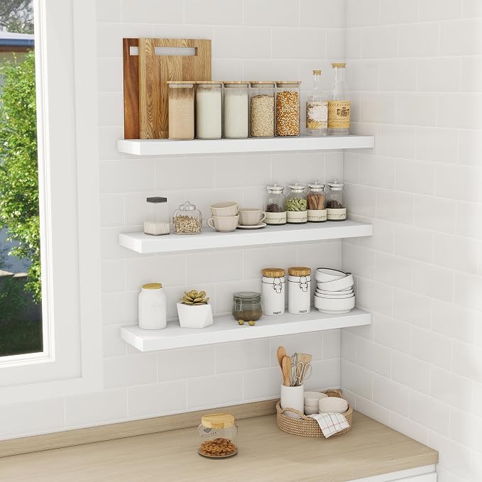 Fun Memories 30 Inch Floating Shelves Set of 3, Farmhouse White Wall Shelves - Image 6