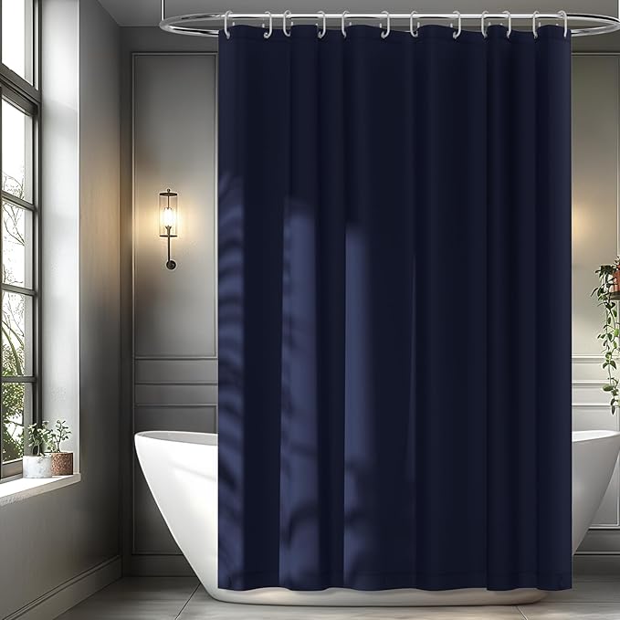 Navy Blue Fabric Shower Curtain Liner by Seenus