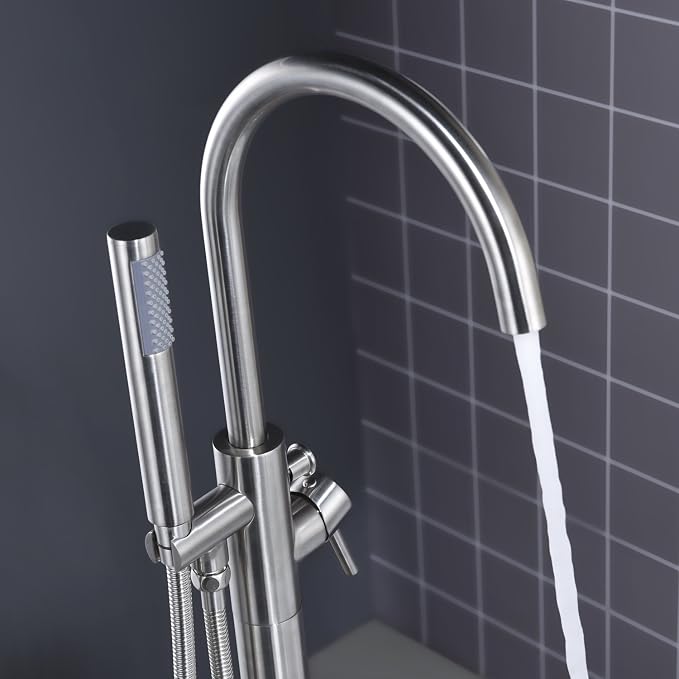 Freestanding Tub Filler Bathtub Faucet Brushed Nickel Floor Mount Single Handle - Image 4
