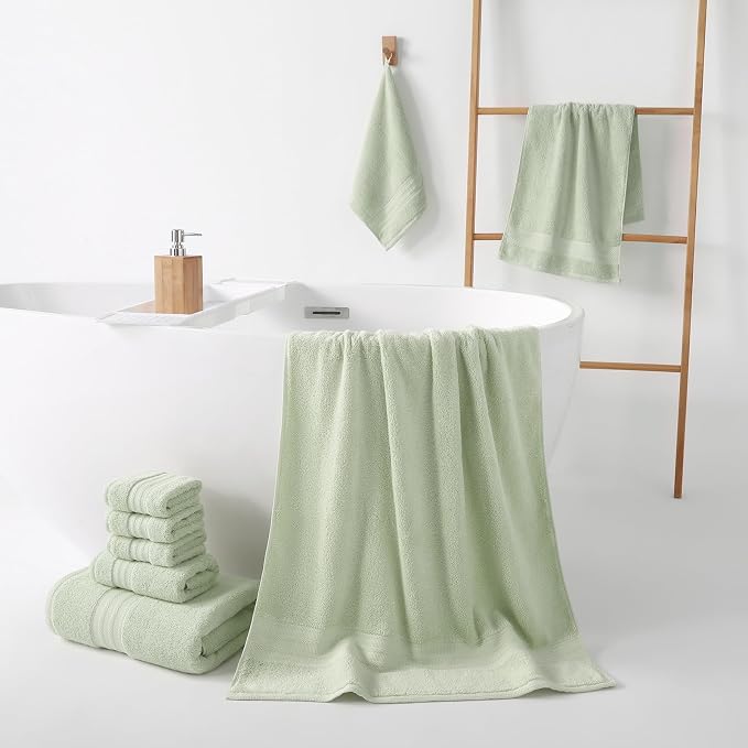 REDKISS Green Towel Set of 8-100% Cotton Luxury Bath Towels Set - Image 4