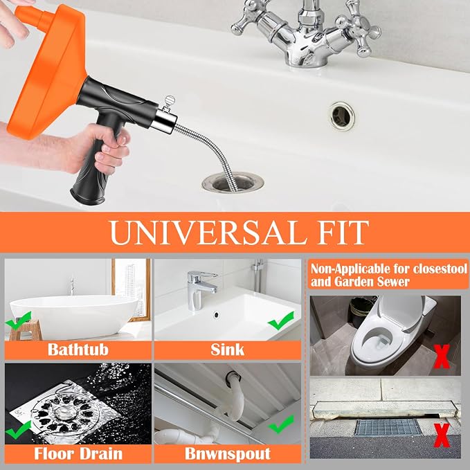 Drain Snake Auger 33 Feet, Plumbing Snake Drain Hair Clog Removal Tool - Image 2