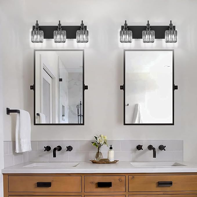 Black Crystal Bathroom Vanity Light 3-Light Modern Bathroom Lighting Fixtures - Image 7