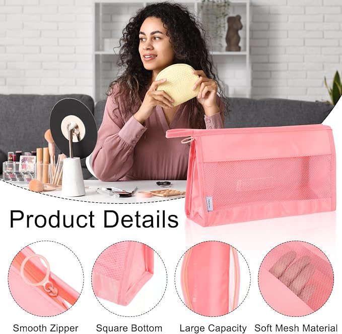 uxcell Mesh Makeup Bag, Large Capacity Travel Zipper Cosmetic Bags, Beach Mesh - Image 3
