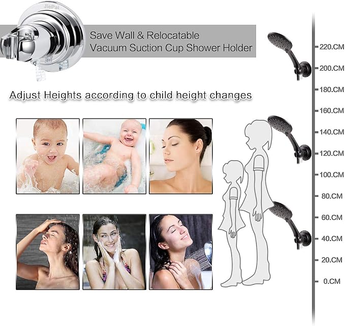JiePai Vacuum Suction Cup Shower Head Holder, Adhesive Suction Handheld Shower - Image 3