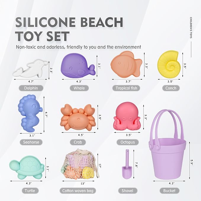 MarcZero 11Pcs Silicone Beach Toys, Modern Baby Beach Toys, Travel Friendly - Image 2