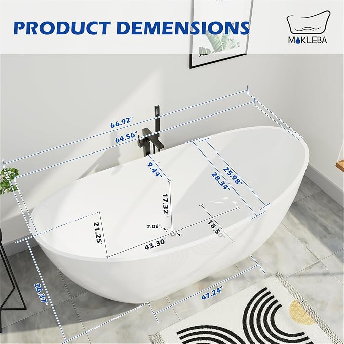 67" Lucite Acrylic Freestanding Bathtub, Double Slipper Shape Contemporary - Image 3