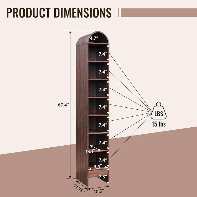67" Tall Arched Bathroom Storage Cabinet, 8-Tier Modern Farmhouse Storage - Image 2