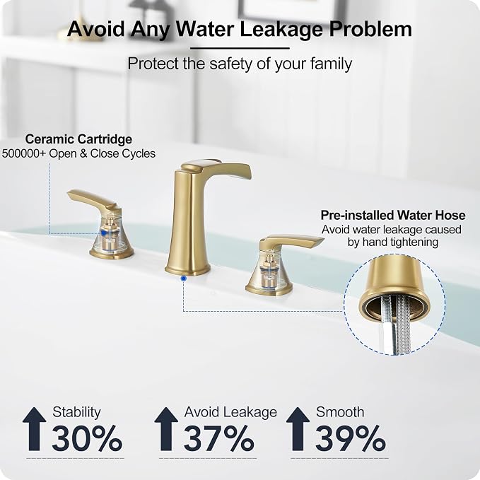 Brass Waterfall Tub Faucet, 3 Hole Brushed Gold Bathtub Faucet Set, 6-16 Inch - Image 4