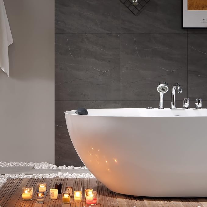 Empava 71 inch Acrylic Freestanding Tub Hydromassage Gracefully Oval Shaped - Image 4