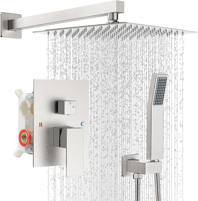 Shower Faucet Set with Shower Head, Wall Mount 10 Inch Square Rainfall Shower by IUERASD