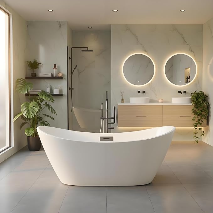 Extra Large Freestanding Bathtub 67 Inch Luxury Acrylic Soaking Bathtub by Unknown
