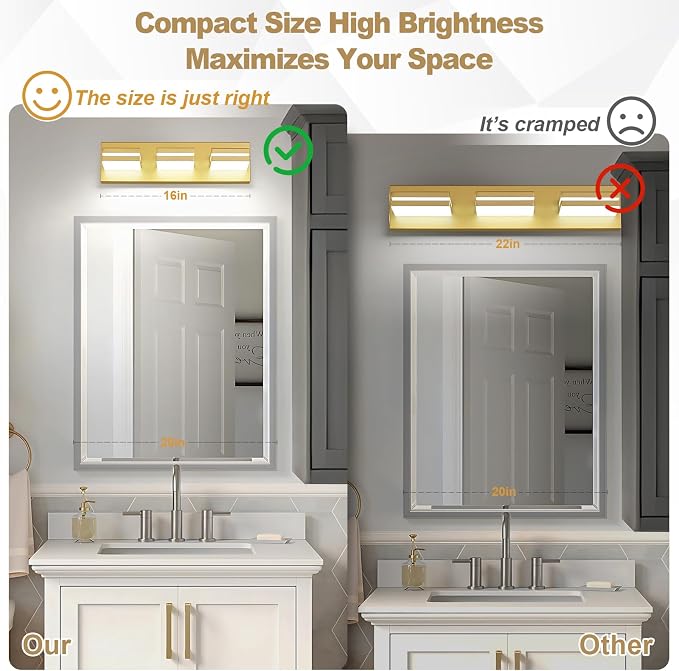 Modern LED Small Bathroom Lights Fixtures, Metal Gold Acrylic Wall Lighting - Image 3