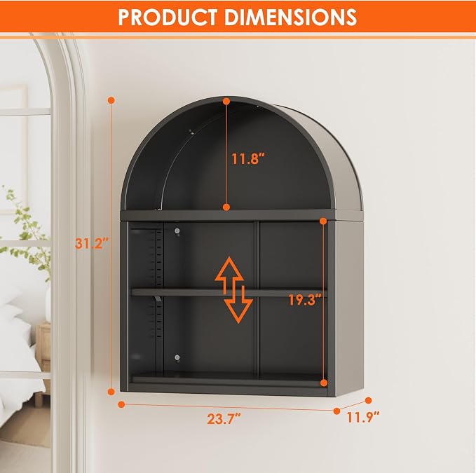 Metal Arched Wall Cabinet, Modern Arched Storage Cabinet - Image 3
