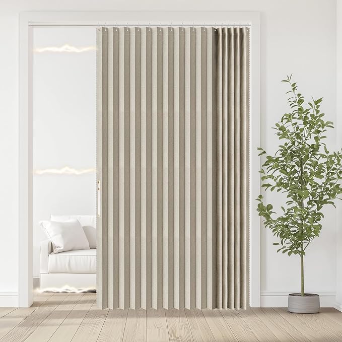 Accordian Door Curtain, 100% Blackout Folding Magnetic Doorway Curtains by JILRON