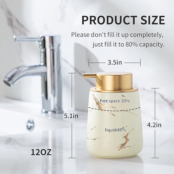 Enra Ceramic Gold Soap Dispenser, 12 oz Modern Liquid Hand Soap Dispenser - Image 2