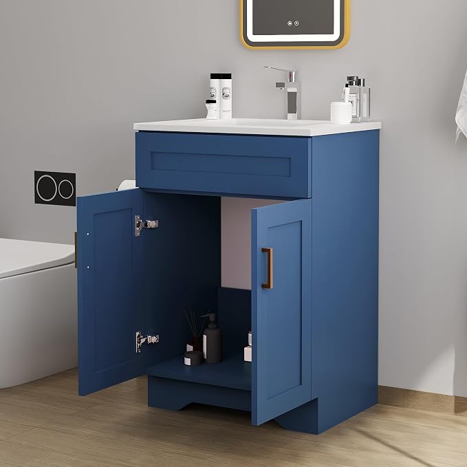 24" Bathroom Vanity with Ceramic Sink, Freestanding Modern Wooden Soft-Close - Image 5