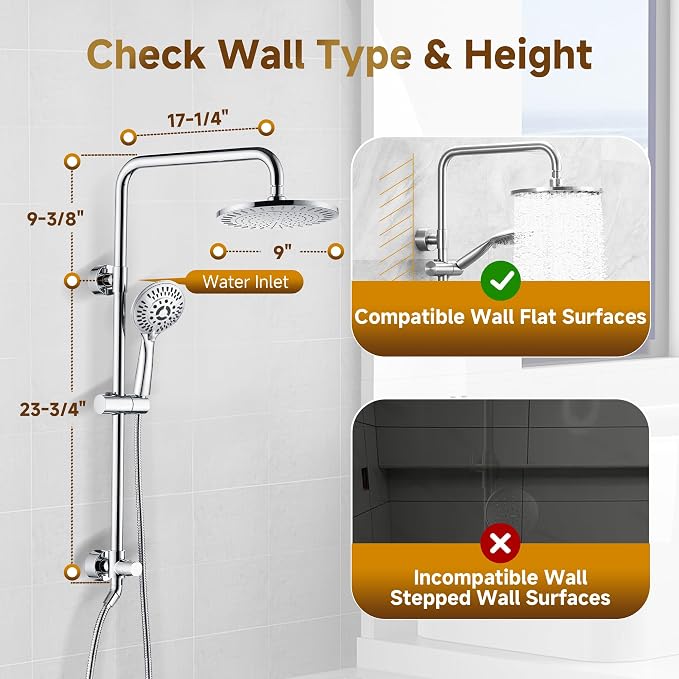 BRIGHT SHOWERS Rain Shower Heads System Including Rainfall Shower Head and - Image 6