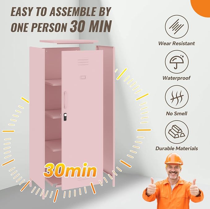 Locker Cabinet, 59.06" H Pink Metal Locker Storage Cabinet - Image 7