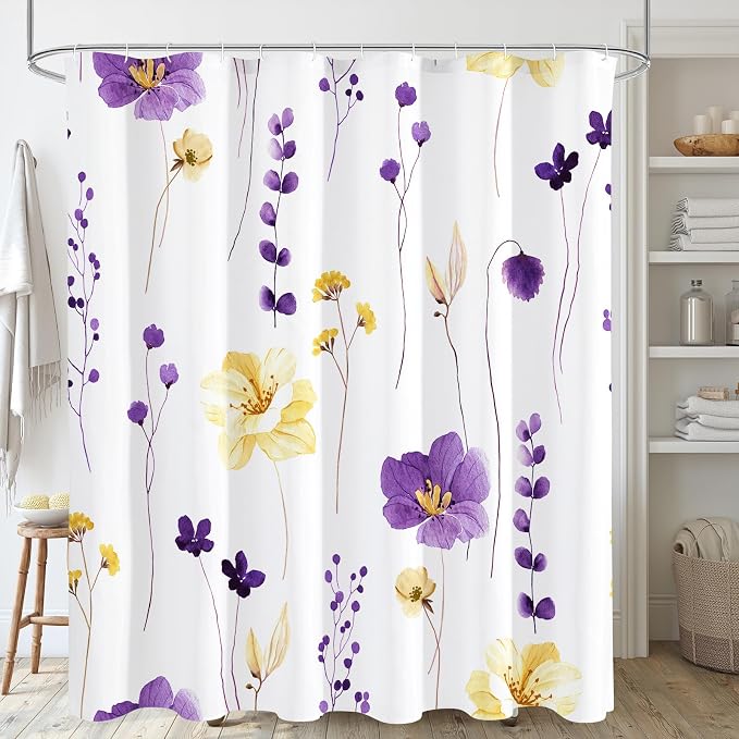 Gibelle Watercolor Floral Shower Curtain, Modern Minimalist Waterproof Fabric by Gibelle