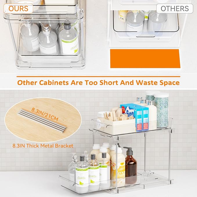 Yieach 2 Pack Pull Out Under the Sink Organizer, 2 Tier 10.6″ High Medicine - Image 5