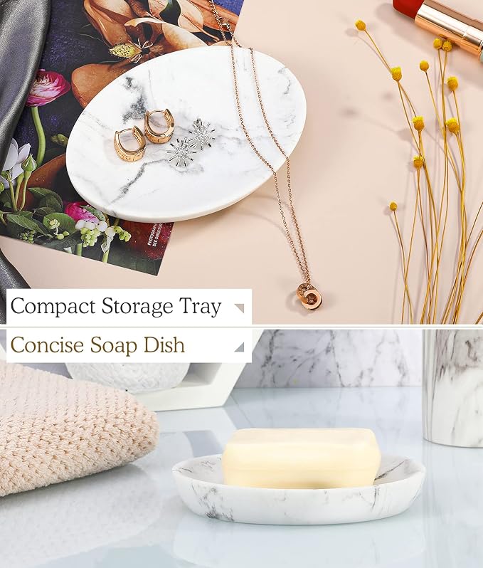 Luxspire Soap Dish 2 Packs, Resin Soap Tray Soap Holder Container Box, Marble - Image 3