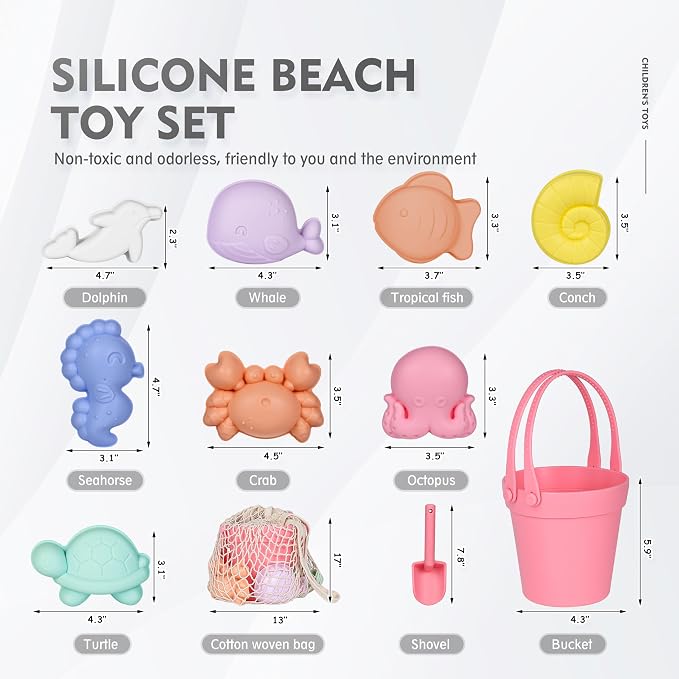 MarcZero 11Pcs Silicone Beach Toys, Modern Baby Beach Toys, Travel Friendly - Image 2