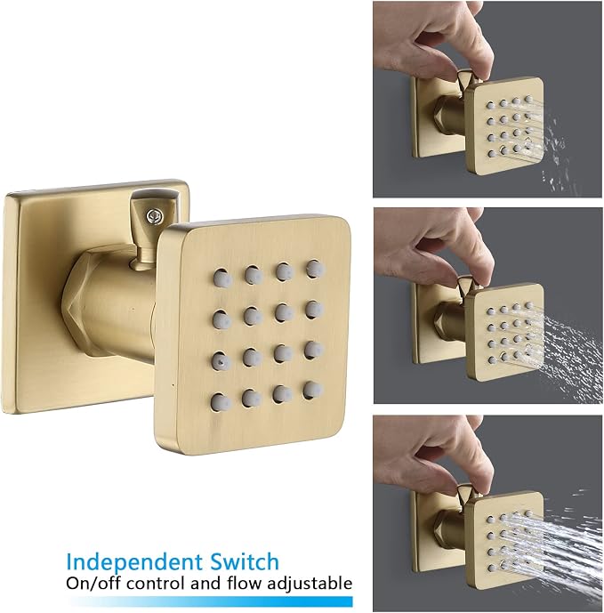 Brushed Gold Rain Shower System Thermostatic Bathroom Faucet Set 16X32 Inch - Image 3
