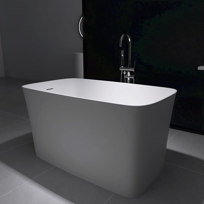 47" Japanese Soaking Freestanding Bathtub, Stone Resin Deep Soaking Bathtub - Image 3