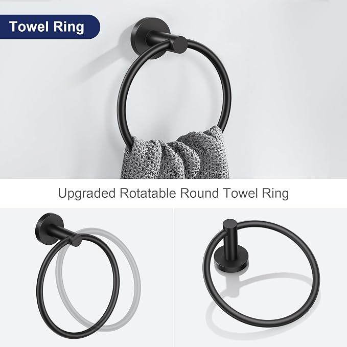 Lairuier Matte Black Bathroom Hardware Set, 10-Piece Towel Bar Set SUS304 - Image 3